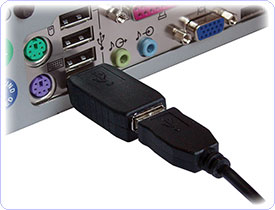 USB hardware keylogger connected to USB port.
